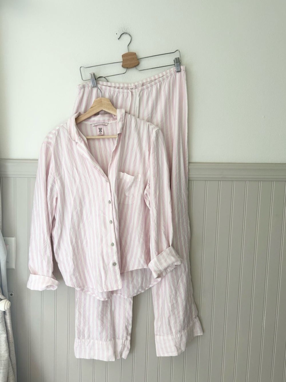 Victoria's Secret Medium Pink and White Striped Cotton Pajama Set